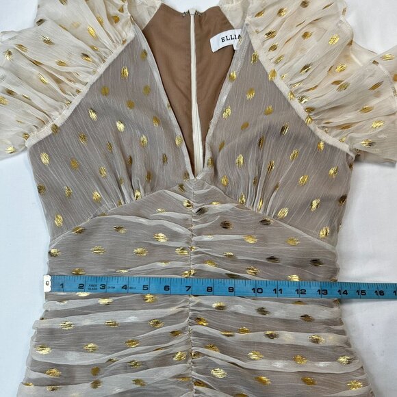 ELLIATT Marta Dress Sheer Ruched Mini Dots Ivory Metallic Gold Cocktail Small - Picture 8 of 14